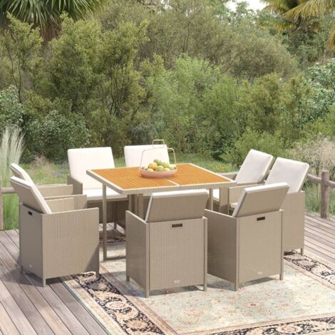 Set comedor de jardín 9 pzas con cojines ratán sintético beige vidaXL