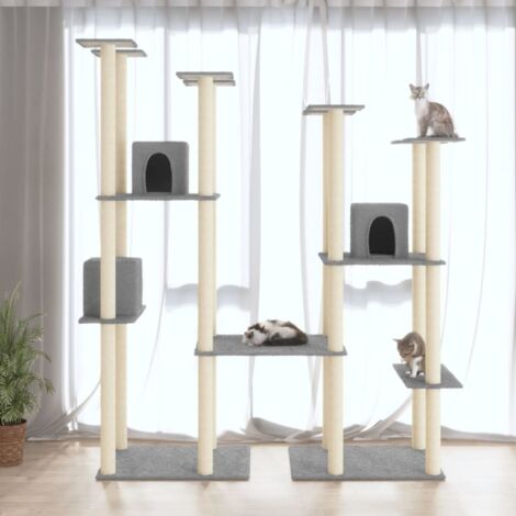 Rascador para gatos con postes de sisal gris claro 174 cm vidaXL