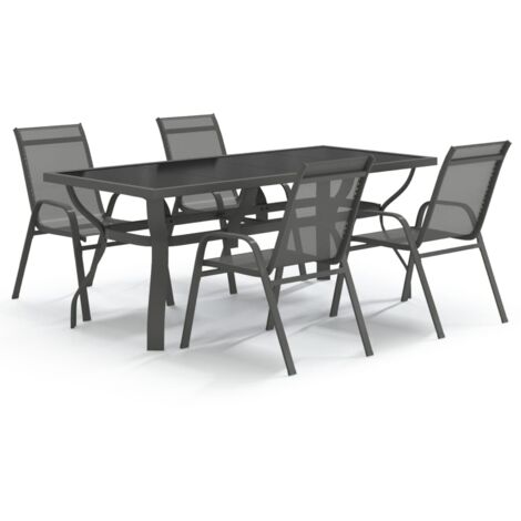 Juego de comedor para jardín 5 piezas con cojines gris y negro vidaXL