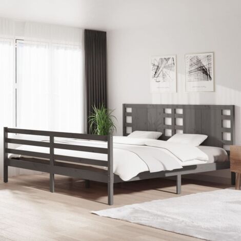 Estructura de cama de madera maciza de pino gris 200x200 cm vidaXL (1/5)