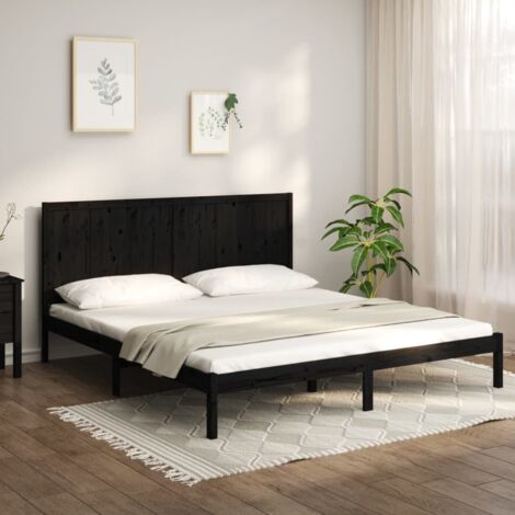 Estructura de cama de madera maciza de pino negra 200x200 cm vidaXL (1/5)