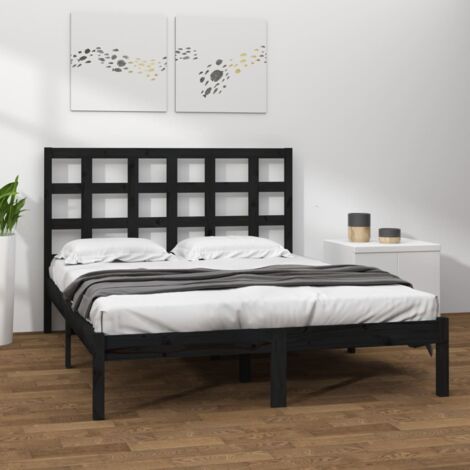 Estructura de cama de madera maciza de pino negra 200x200 cm vidaXL (1/5)