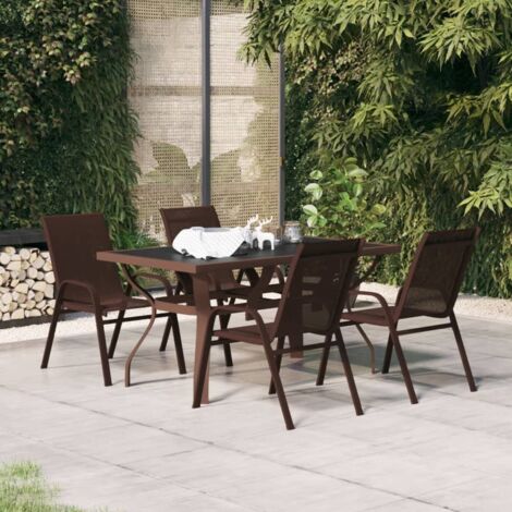 Juego de comedor de jardín 5 piezas con cojines marrón y negro vidaXL