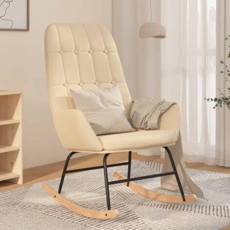 Silla mecedora de tela color crema vidaXL