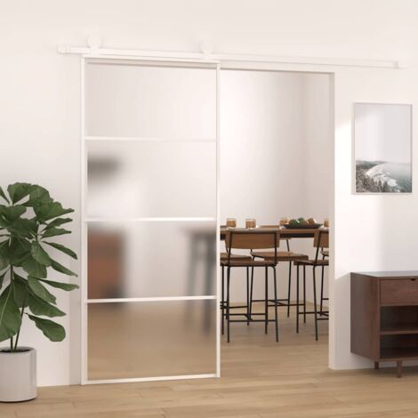 Puerta corredera ESG vidrio y aluminio blanca 90x205 cm vidaXL