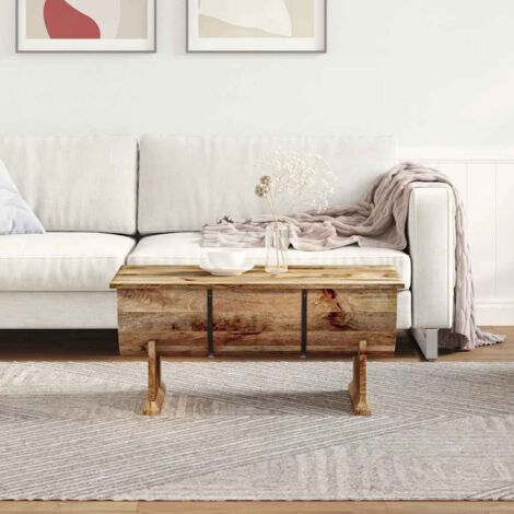 Mesa De Centro Industrial De Madera Maciza Reciclada Con Estructura De Acero - Estilo Vintage Rústico, 115x60x40 Cm
