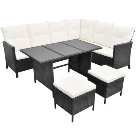 Set de muebles de jardín 4 pzas y cojines ratán sintético negro vidaXL