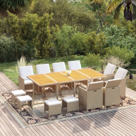 Set comedor de jardín 13 piezas y cojines ratán sintético beige vidaXL