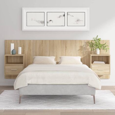 Cabecero de cama con mesitas madera contrachapada roble Sonoma vidaXL