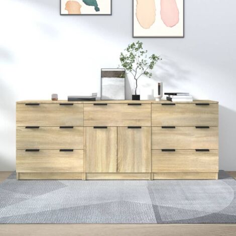 Aparador de 3 piezas madera contrachapada color roble Sonoma vidaXL