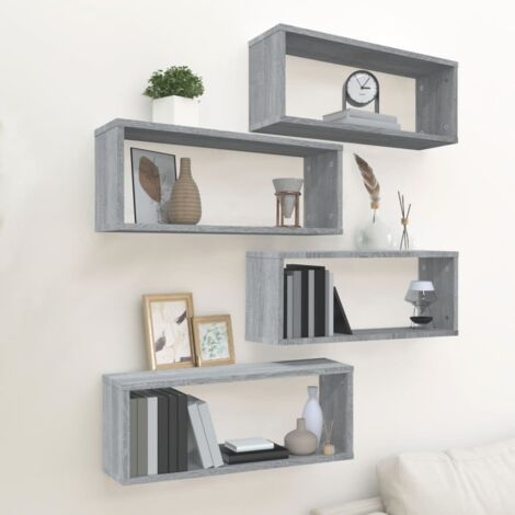 Estantes cúbicos de pared 4 uds madera gris Sonoma 60x15x23 cm vidaXL