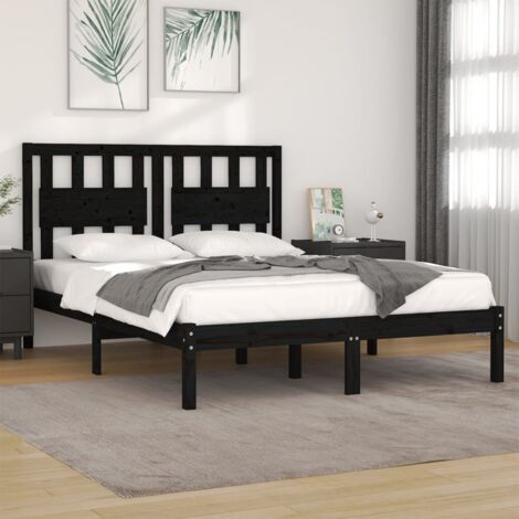 Estructura de cama de madera maciza de pino negra 140x190 cm vidaXL (1/5)