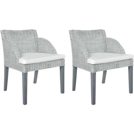 Sillas de comedor con cojines 2 unidades ratán natural gris vidaXL (1/5)