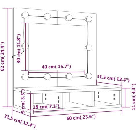 Mueble con espejo y luces LED blanco 60x31,5x62 cm vidaXL