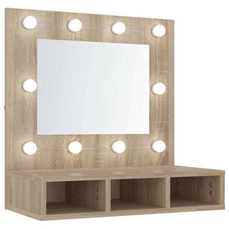 Mueble con espejo y luces LED roble Sonoma 60x31,5x62 cm vidaXL