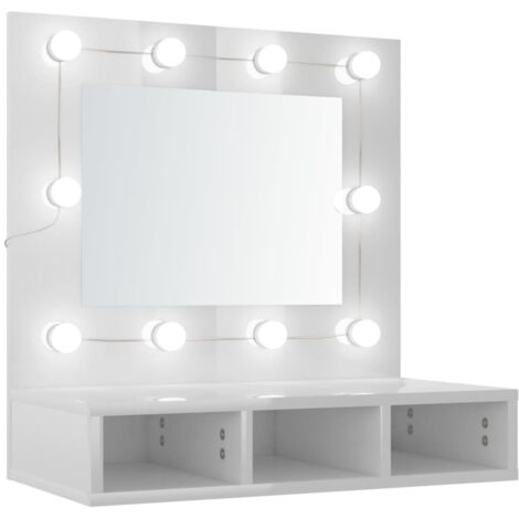 Mueble con espejo y luces LED blanco brillante 60x31,5x62 cm vidaXL