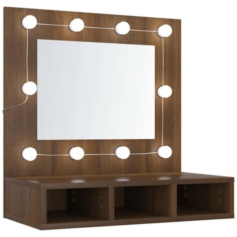 Mueble con espejo y LED marrón roble 60x31,5x62 cm vidaXL