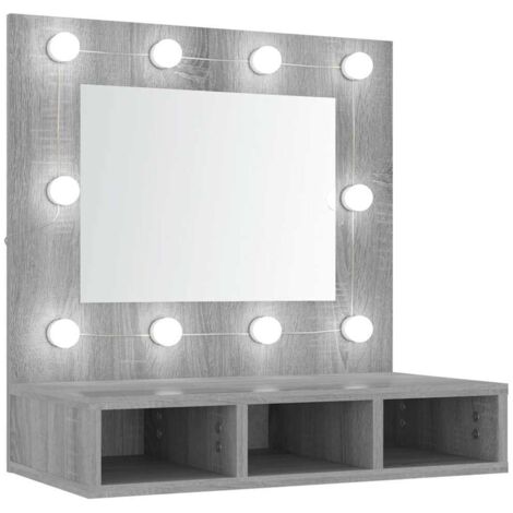Mueble con espejo y LED color gris Sonoma 60x31,5x62 cm vidaXL