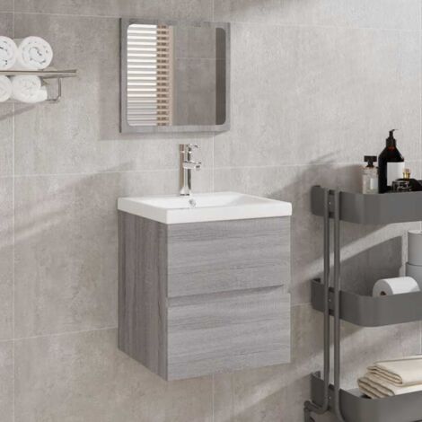 Armario de baño con espejo madera contrachapada gris Sonoma vidaXL