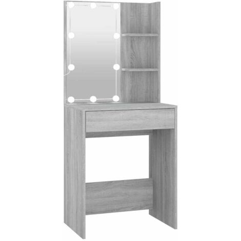 Tocador con LED color gris Sonoma 60x40x140 cm vidaXL