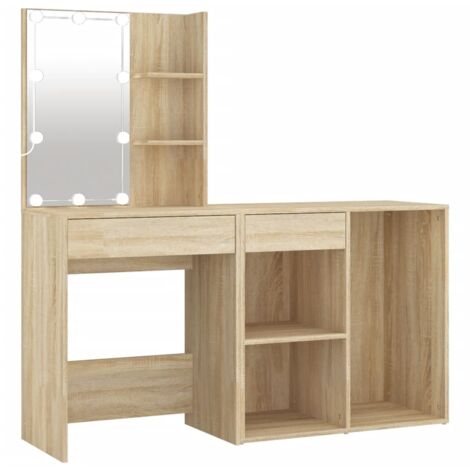 Tocador con LED y armario madera contrachapada roble Sonoma vidaXL