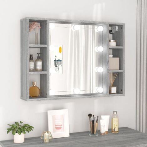Mueble con espejo y LED color gris Sonoma 76x15x55 cm vidaXL