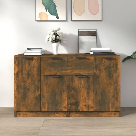 Aparadores 2 uds madera contrachapada roble ahumado 60x30x70 cm vidaXL