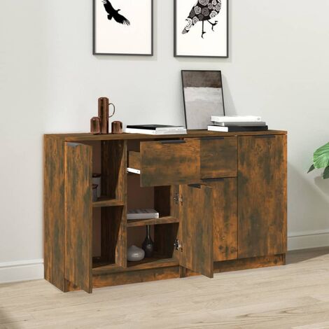 Aparadores 2 uds madera contrachapada roble ahumado 60x30x70 cm vidaXL
