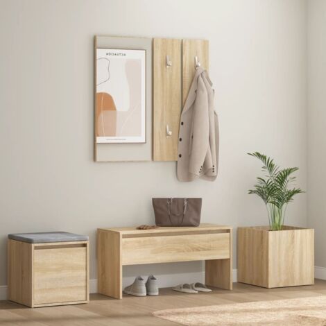 Juego de muebles de recibidor madera contrachapada roble Sonoma vidaXL