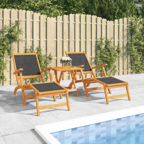 Sillas de jardín con reposapiés y mesa madera acacia textilene vidaXL