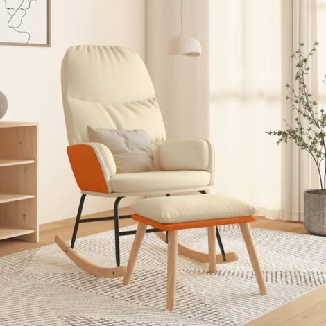 Silla mecedora con reposapiés tela blanco crema vidaXL