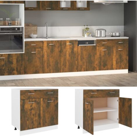 Mueble bajo con cajón "Lyon" roble ahumado 80x46x81,5 cm Madera de ingeniería vidaXL