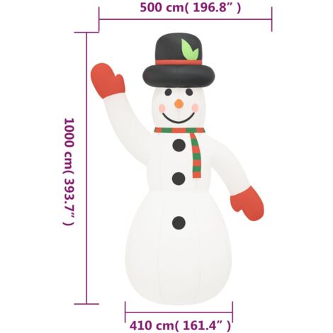 Muñeco de nieve inflable de Navidad con LED 1000 cm vidaXL