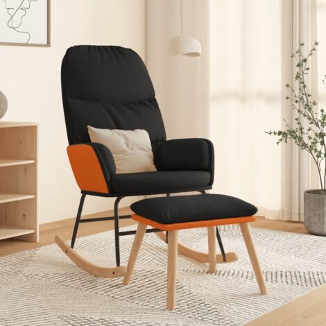 Silla mecedora con reposapiés tela negro vidaXL