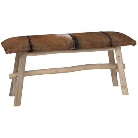 Banco de madera de teca con piel de cabra vidaXL