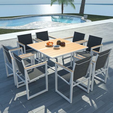 vidaXL Set Comedor de Jardín Aluminio y Superficie Mesa WPC 9 Piezas