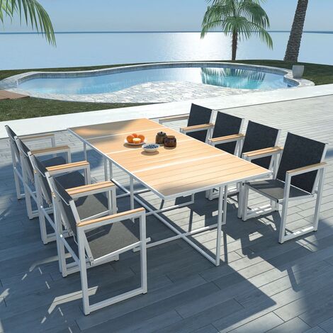 vidaXL Set Comedor de Jardín Aluminio y Superficie Mesa WPC 9 Piezas