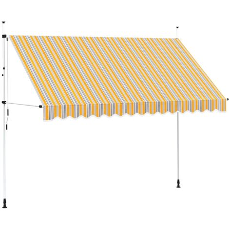 Toldo manual retráctil 350 cm amarillo y azul a rayas vidaXL