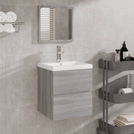 Armario de lavabo con lavamanos y espejo gris sonoma vidaXL