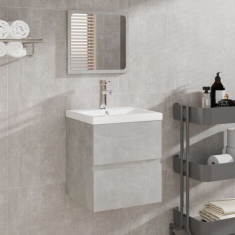 Armario de lavabo con lavamanos y espejo gris hormigón vidaXL