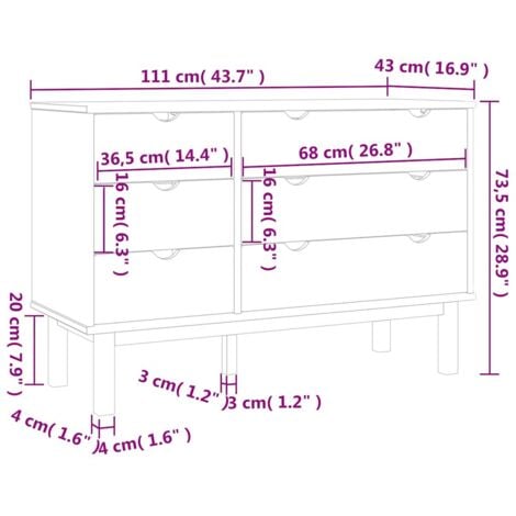 Cajonera OTTA madera maciza de pino 111x43x73,5 cm vidaXL
