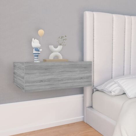 Mesita de noche flotante madera contrachapada gris 40x30x15cm vidaXL