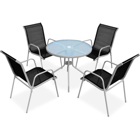 Juego de comedor de jardín 5 piezas de acero negro vidaXL