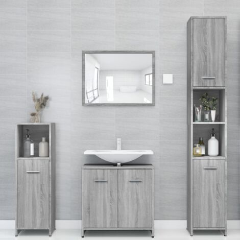 Armario de baño madera contrachapada gris Sonoma 30x30x183,5 cm vidaXL