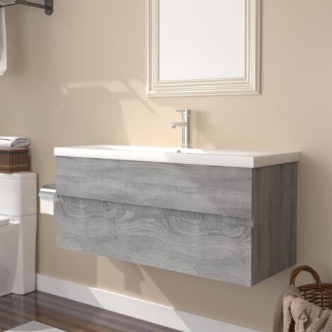 Mueble de baño con lavabo madera contrachapada gris Sonoma vidaXL (1/5)