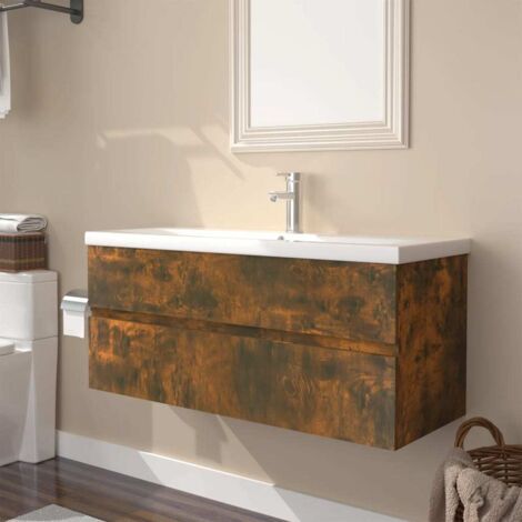 Mueble de baño con lavabo madera contrachapada roble ahumado vidaXL