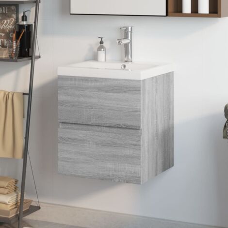 Mueble de baño con lavabo madera contrachapada gris Sonoma vidaXL