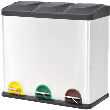Cubo de reciclaje y basura con pedal acero inoxidable 54 L vidaXL