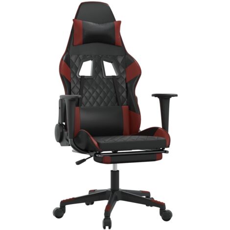 Silla gaming masaje reposapiés cuero sintético negro rojo tinto vidaXL