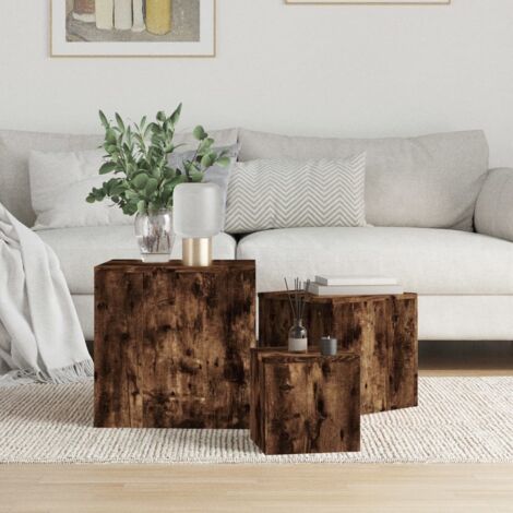 Mesitas auxiliares 3 piezas madera contrachapada roble ahumado vidaXL (1/5)